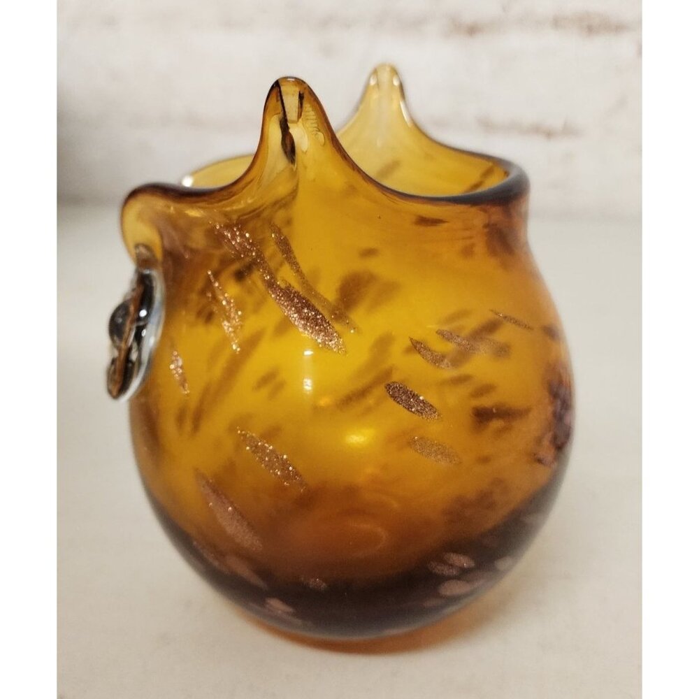 Pier 1 Art Glass 6.5" Amber Owl Vase Veyye Aytisanal Collection - Picture 4 of 8
